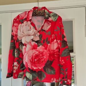 Brand New Women’s Red Coral Floral Button-Up Blouse